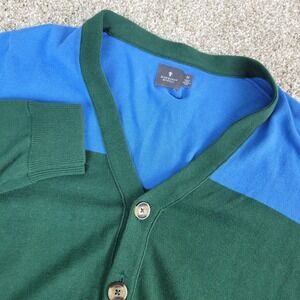 Hawkings McGill Mens Medium Blue Green Cardigan Sweater Stretch Knit LS